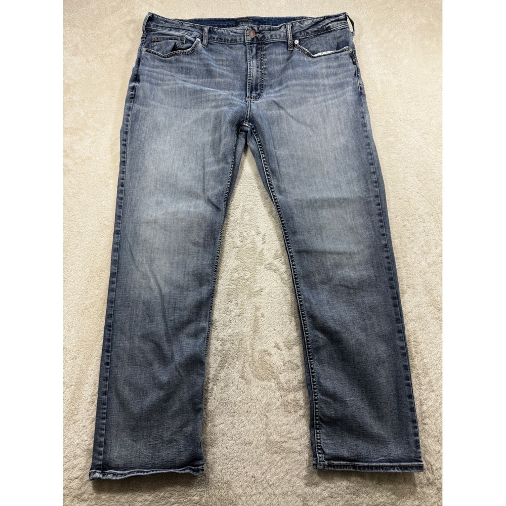 Silver Mens Grayson Straight Leg Stretch Blue Denim Jeans 42x32 Meas: 41x30.5